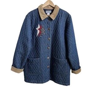 HAIK’S Quilted Denim Americana Jacket Flag Patch Corduroy Collar XL